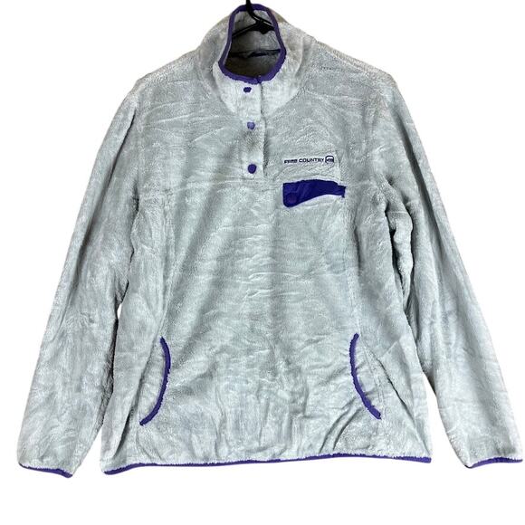 Free Country Womens Jacket Gray Purple Plush Fleece Pullover Snaps XL - Picture 1 of 13